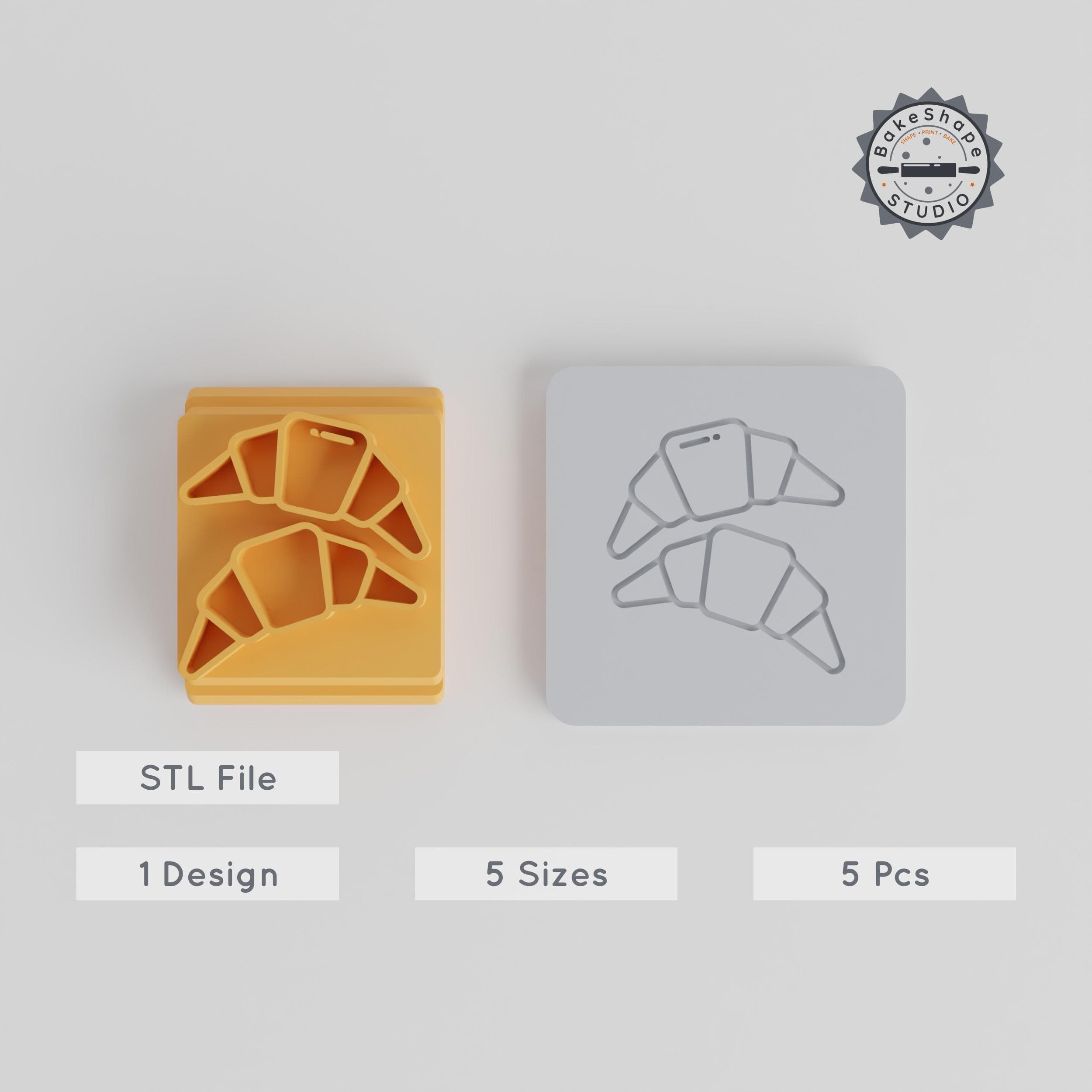 Croissant Stamp Tile Set, 5 Sizes for Clay, Cookies & Fondant, Breakfast Pastry Motif, 20-40mm, Perfect for Soft Materials PRODUCT_1939 3d model