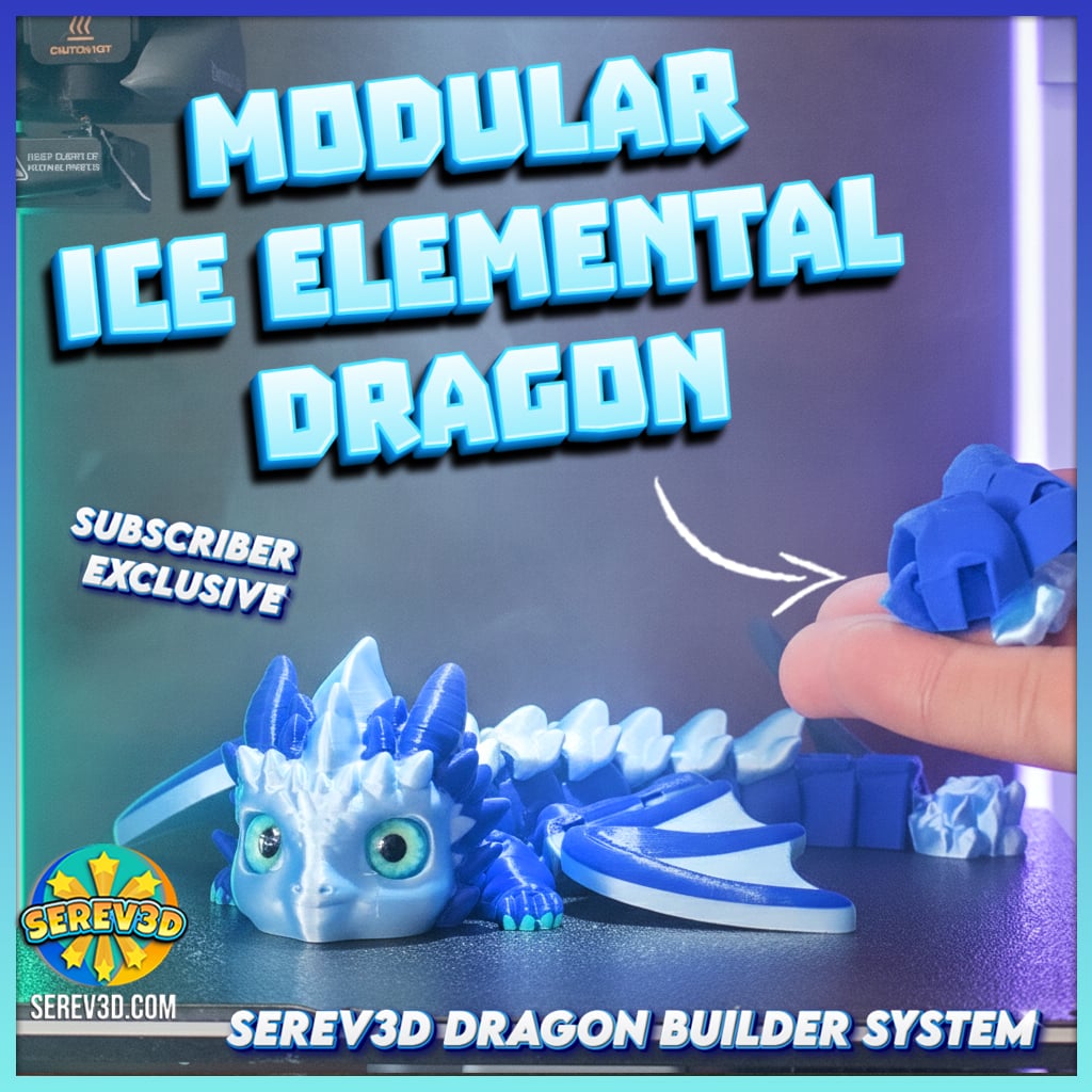 Dragon Builder System (Ice) - Modular Flexi Dragons, Mix & Match Parts, Baby Version 3MF 3d model