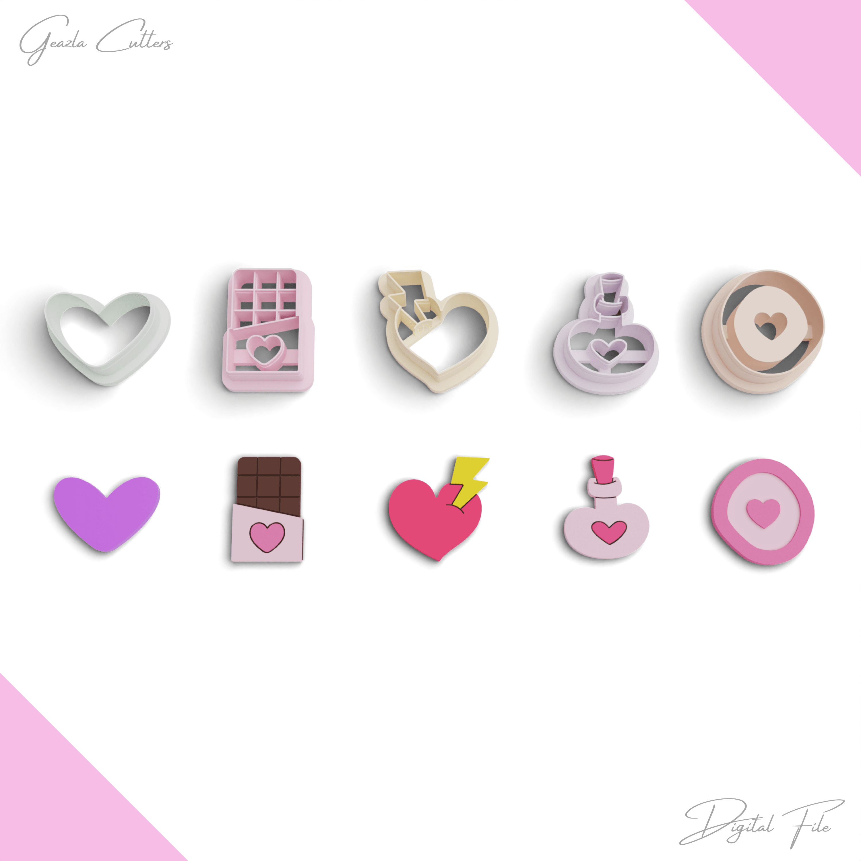 Valentines Day Polymer Clay Cutter Package, 5 Models, 2 Cutter Version, 5 Sizes Included, No: 1272 3d model