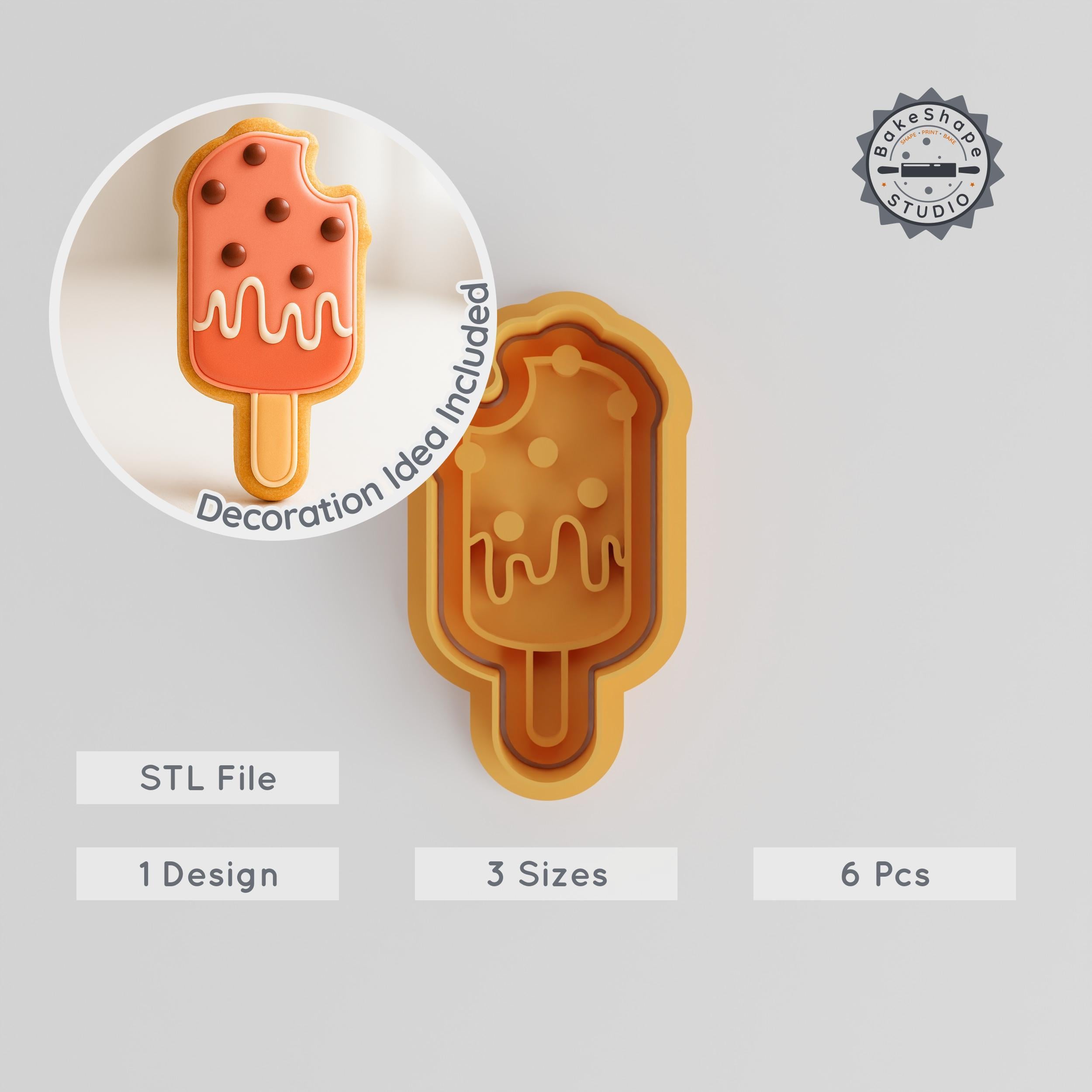 Popsicle Shape Cutter & Stamp, Cookie & Fondant, S/M/L Sizes, 6-Piece Set, Dessert & Frozen Snack Design PRODUCT_1067 3d model