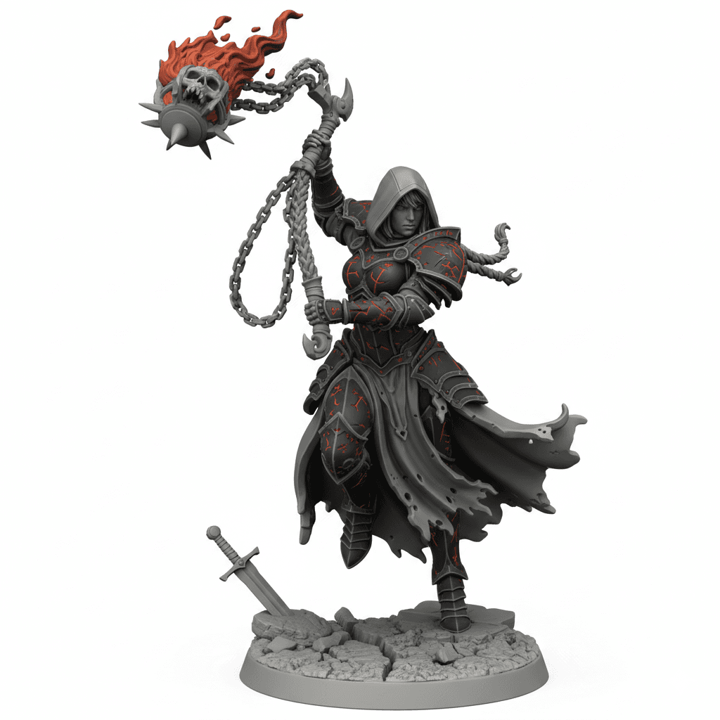 Female Battle Priestess Flaming Censer Printable STL 3d model
