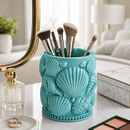 Seashell Makeup Brush Holder STL – Coastal Vanity Organizer – Beach Decor Cosmetic Cup – 3D Print Fi 3d model