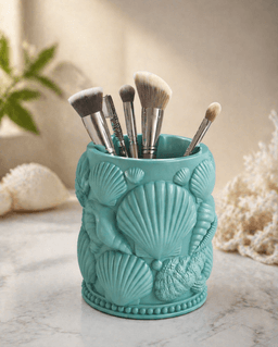 Seashell Makeup Brush Holder STL – Coastal Vanity Organizer – Beach Decor Cosmetic Cup – 3D Print Fi 3d model