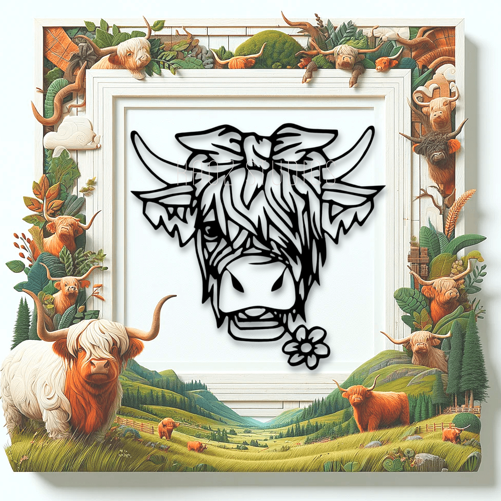 highland cow with bow 3d model
