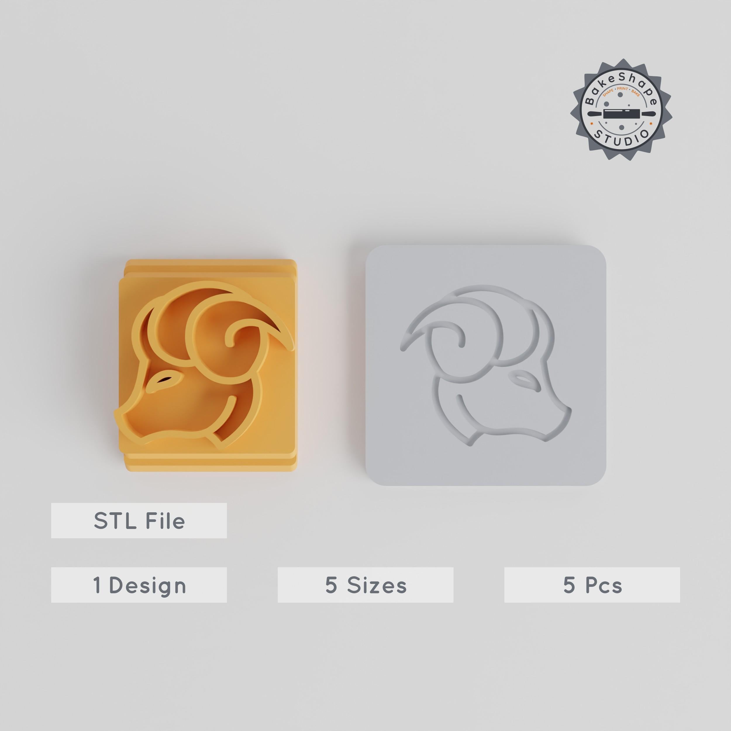 Capricorn Zodiac Stamp Tile Set, 5 Sizes for Clay & Cookies, Astrology Goat Motif PRODUCT_2529 3d model