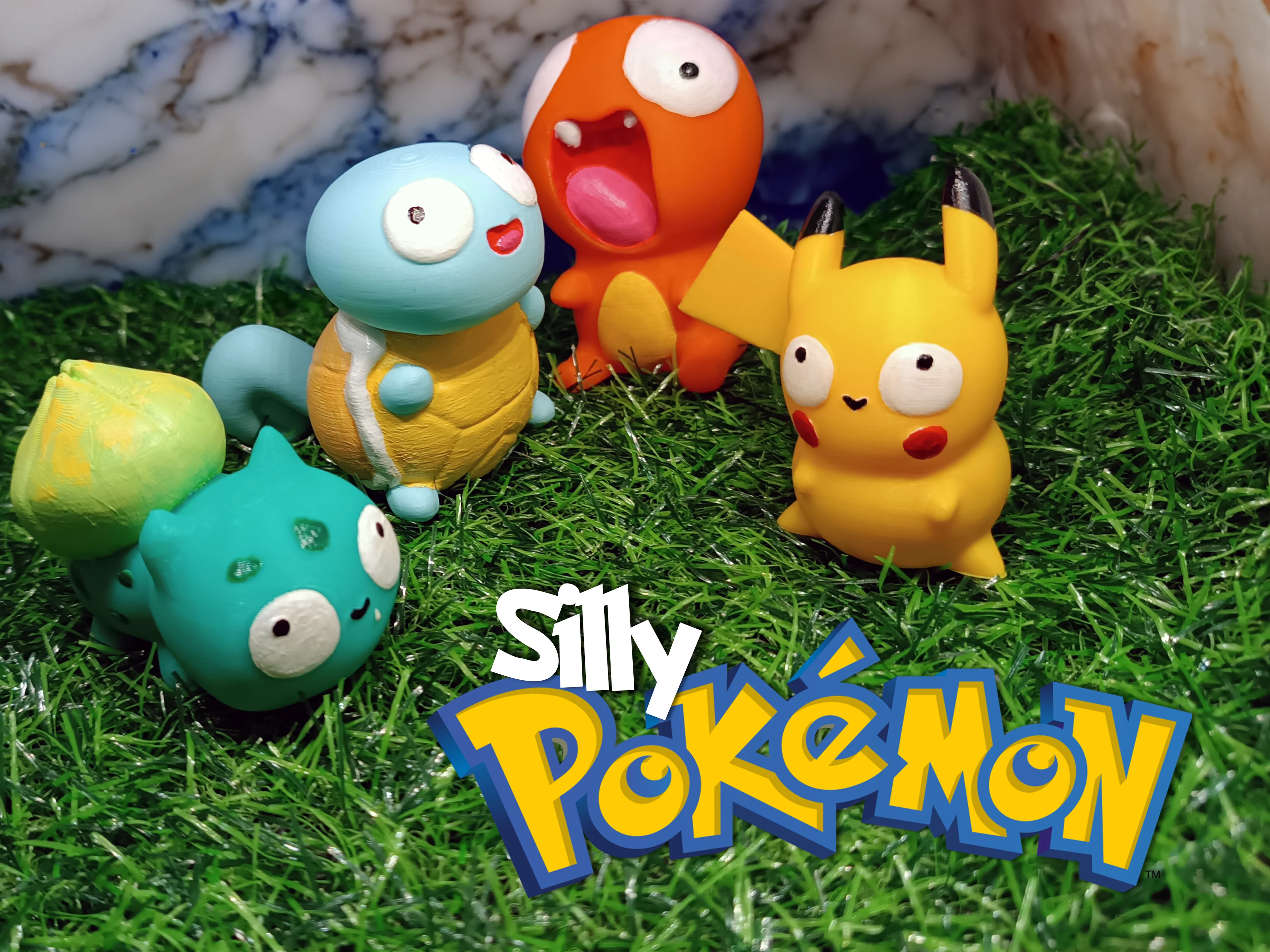 Silly Pokémon Set, Pikachu Charmander Bulbasuar Squirtle (4pcs) 3d model