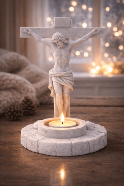 Jesus Crucifixion Tealight Holder STL – Christian Prayer Candle Decor 3d model