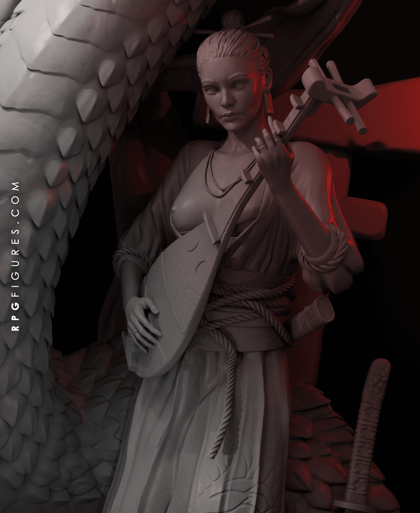 Female Samurai Warrior with Dragon, Lady of War, Wrath of the East. 3d model