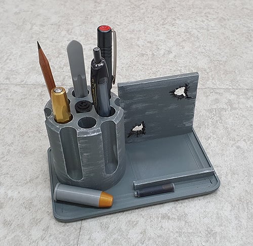 Desk Organizer Revolver Pen and Phone Holder 3d model