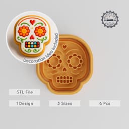 Skull Shape Cutter & Stamp Set, Perfect for Cookies & Fondant, Includes 3 Sizes, Day of the Dead Macabre Design PRODUCT_938 3d model