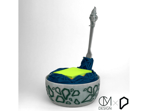 Medium Pasta Bowl Container with fork for sticky notes 3d model