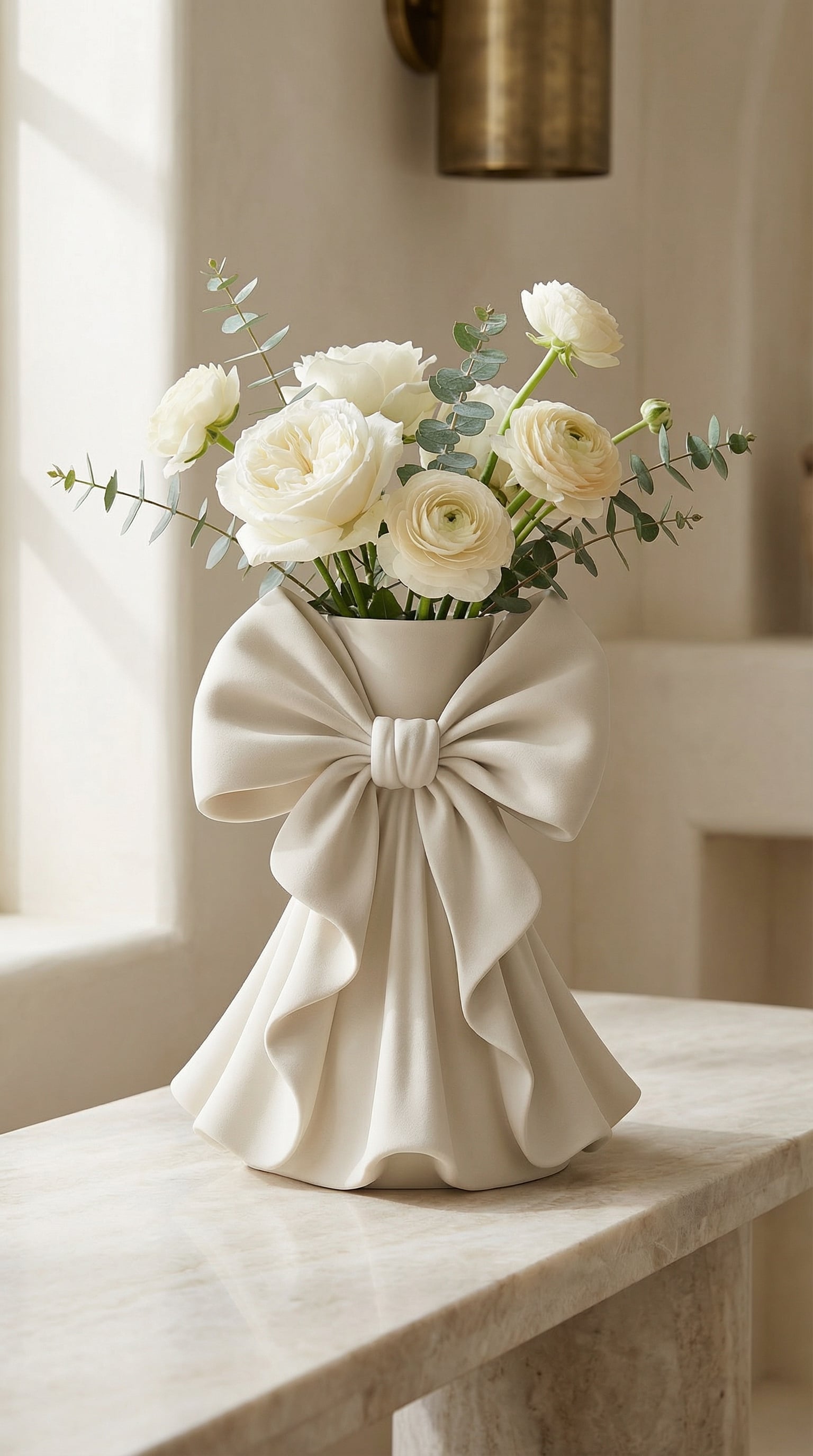 Coquette Bow Vase – Elegant Pleated Flower Vase with Sculpted Ribbon 3d model