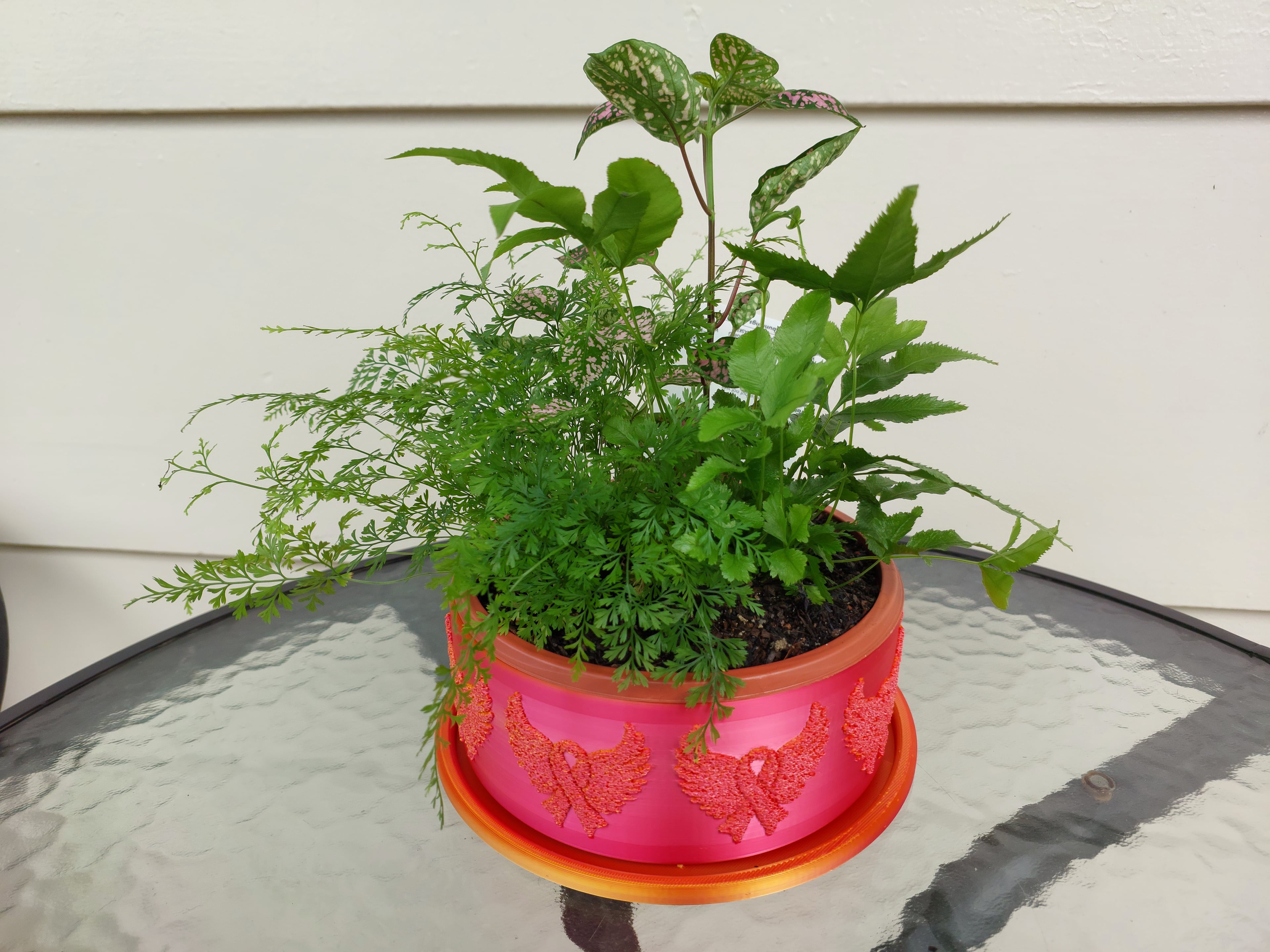 Cancer Ribbon with Angel Wings Planter Set 3d model