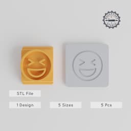Grinning Squinting Emoji Stamp Tile Set, 5 Sizes, Perfect for Clay & Cookies, Fun Laughing Face Design PRODUCT_2525 3d model