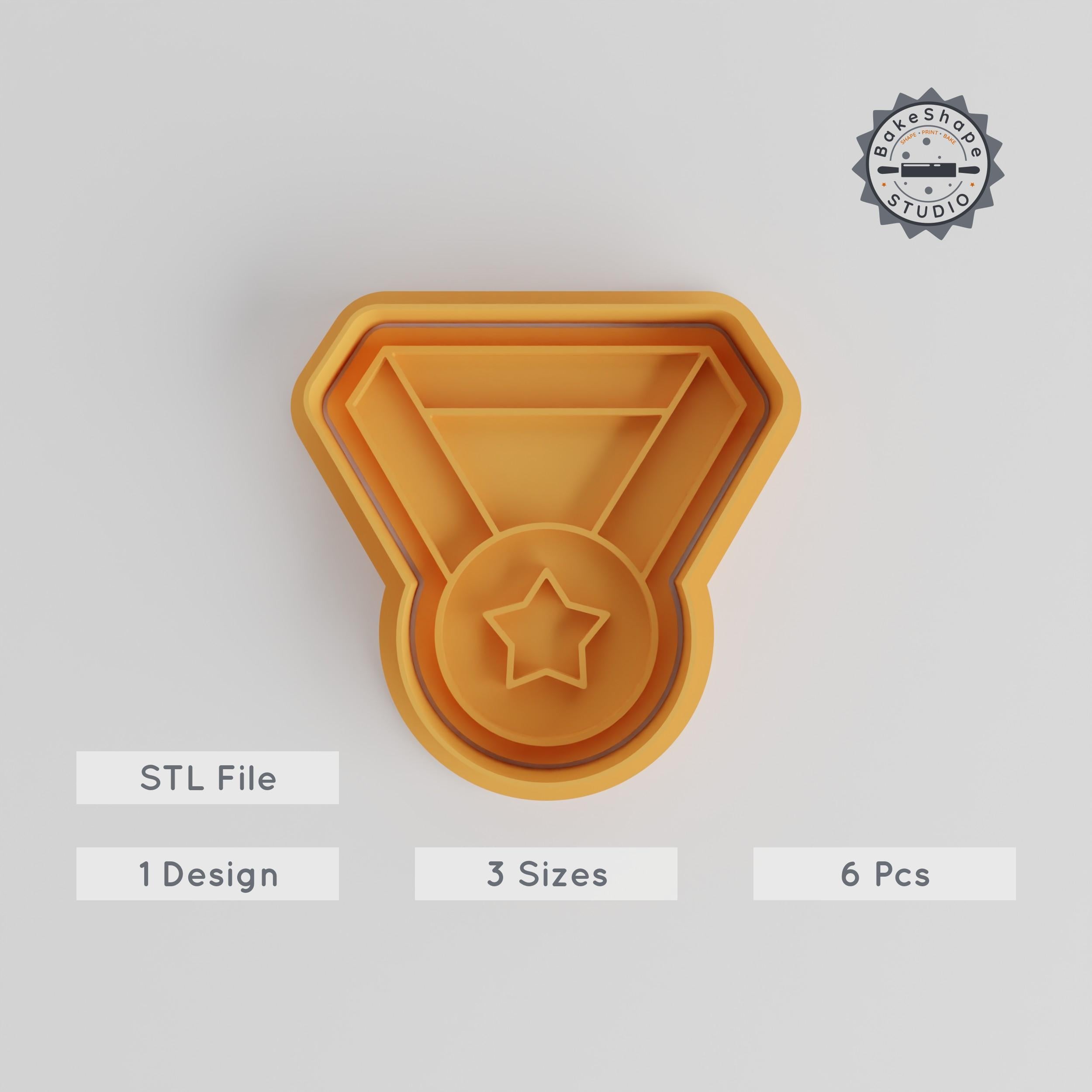 Medal Shape Cutter & Stamp, Cookie Fondant Tool, 6 Pc Award Emblem Set, S/M/L, Perfect for Achievements & Education PRODUCT_2933 3d model