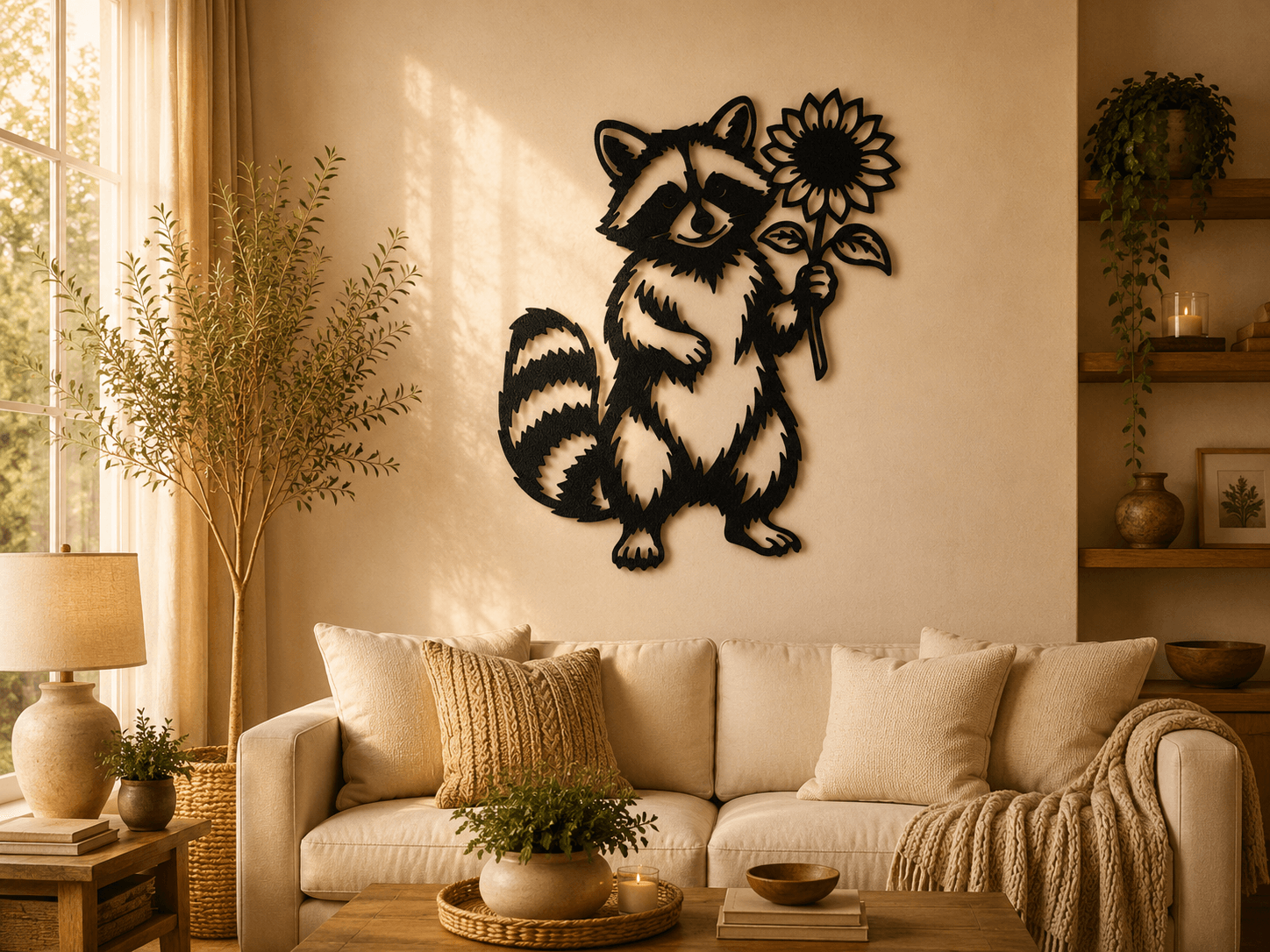 Cute Raccoon with Sunflower Wall Art Decor.stl 3d model