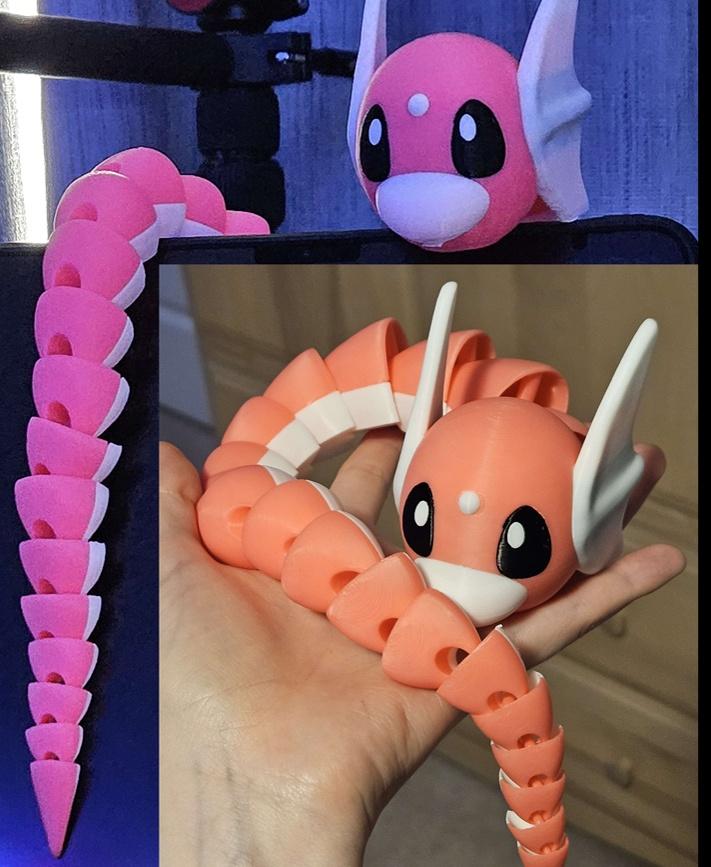 Dratini (Pokemon)- Print-In-Place Flexi - Painted the model in the slicer and printed multi-color! - 3d model