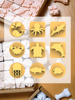 Ceramic Clay Stamp Set – Sea Animals 2 (9 Stamps, 20 mm) 3d model