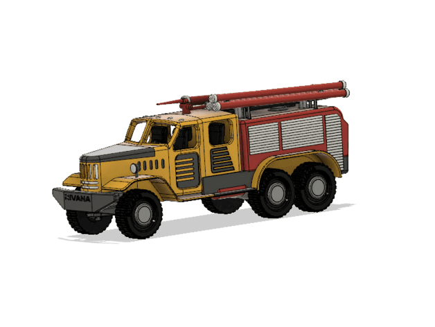 Yellow Zil Fire Truck with Movement 3d model
