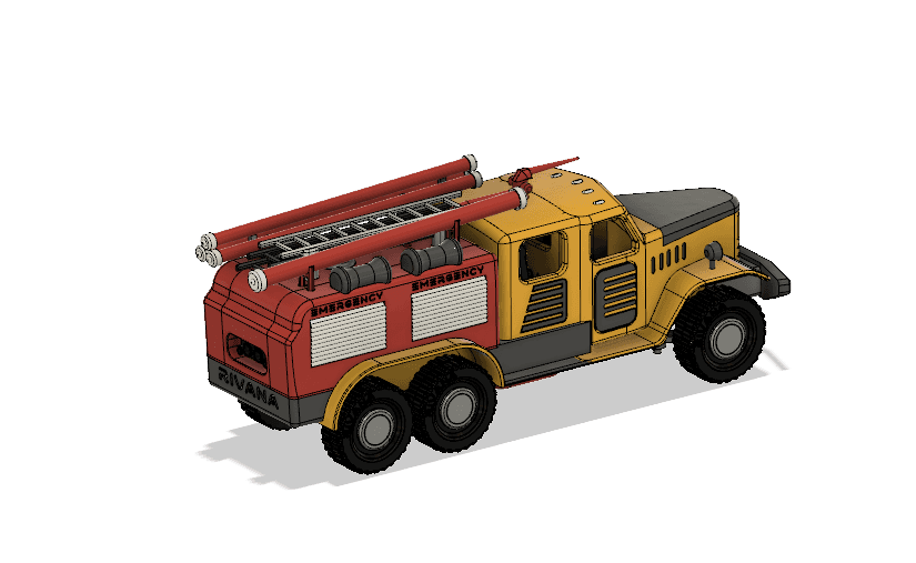 Yellow Zil Fire Truck with Movement 3d model