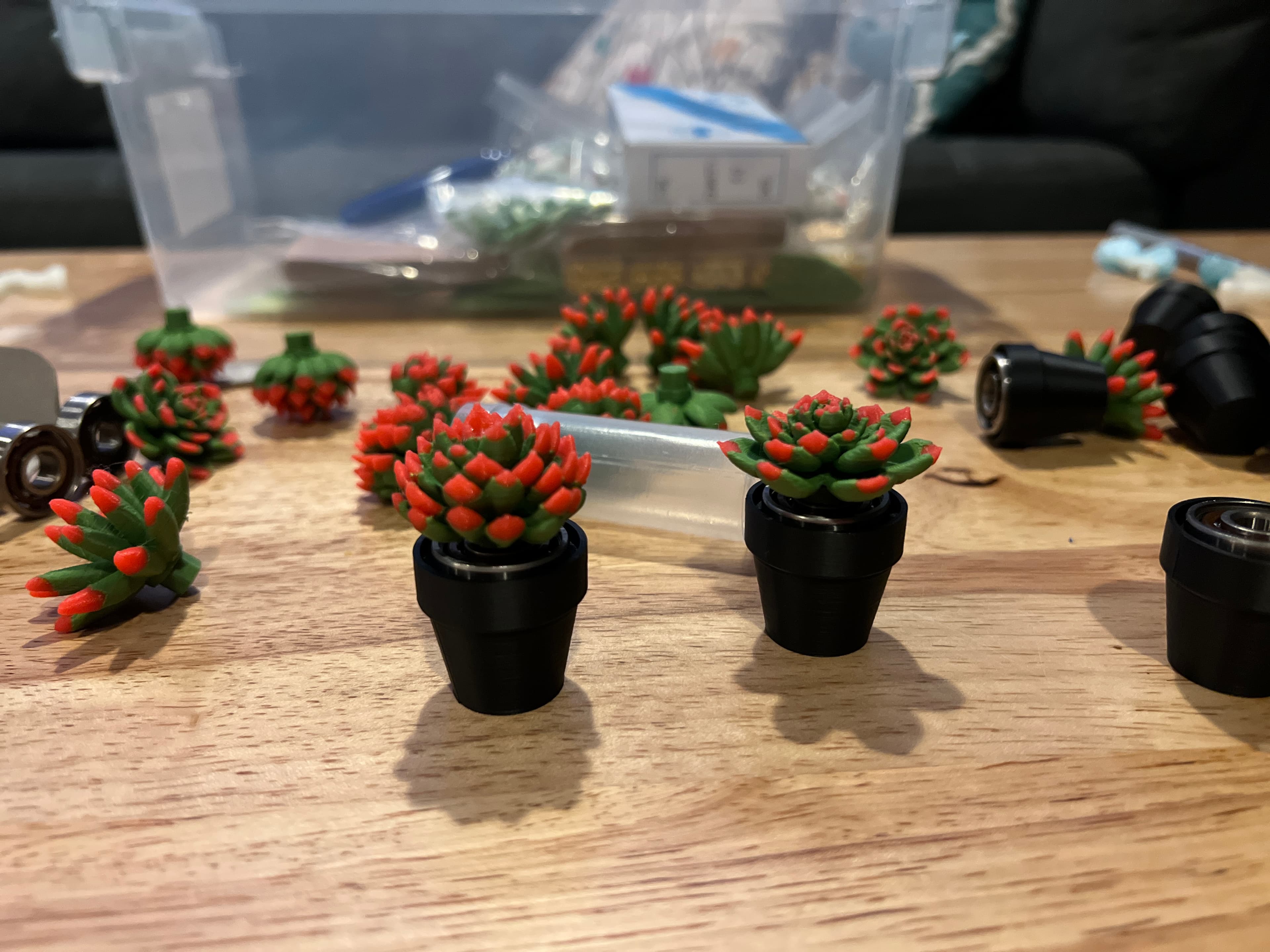 Printed on AD5X (didn’t have it in the selection)
I painted the tips and printed it with a glow in the dark red to make them look like a sun stressed succulent. I love playing with them already. I do find out a little hard to get to the bearings to fit nicely in the pot if you go even slightly off center it won’t go down in our difficult to get out as well but it’s still super fun!