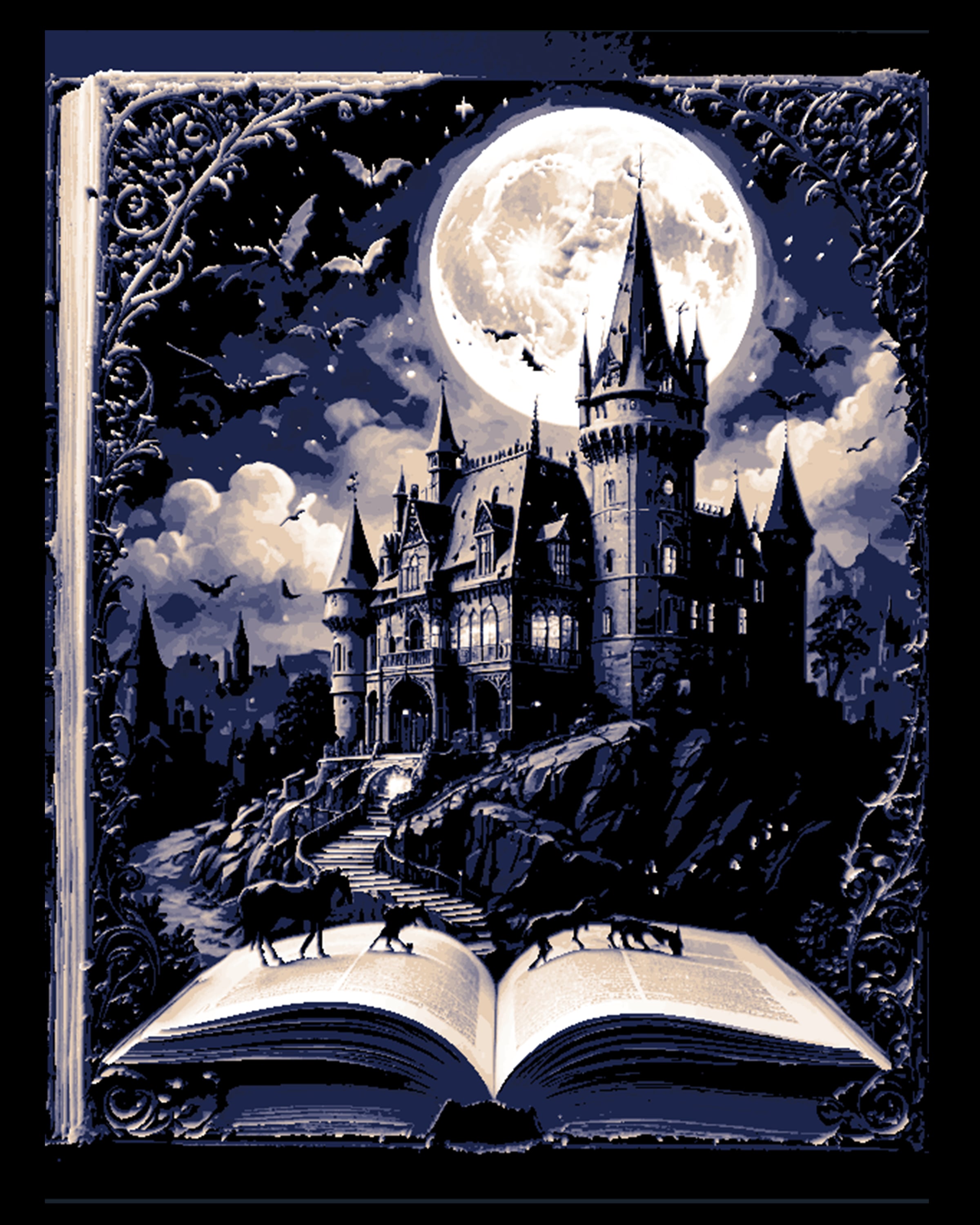 The imagination conjures the villain's castle at midnight - #9 in the open book series 3d model