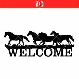 Placa Caballos Corriendo Welcome – Running Horses Welcome Sign STL – Western Entry 3D Print 3d model