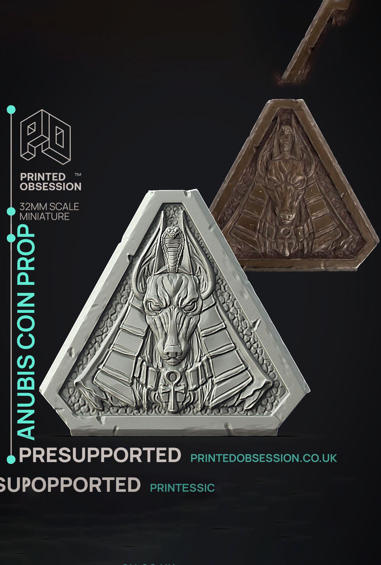 Anubis Coin - Side Quest Shop - PRESUPPORTED - Illustrated and Stats - 32mm scale			 3d model