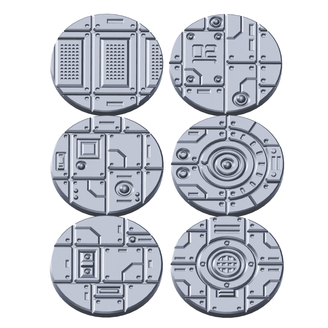 3D Printable Cyberpunk Facility Floor Base Toppers – 32mm Round Bases 3d model