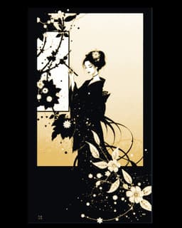 3 color art - black and gold depiction of a geisha - Hueforge art 3d model