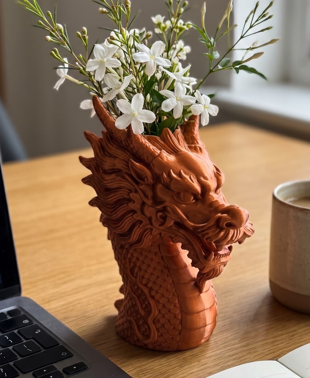 Dragon Head Vase - Minimalist Mythical Planter 3d model