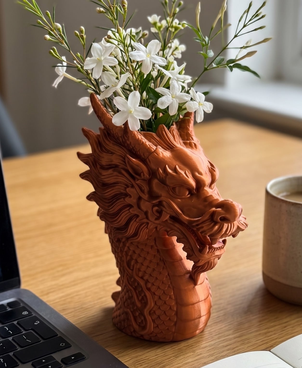Dragon Head Vase - Minimalist Mythical Planter 3d model