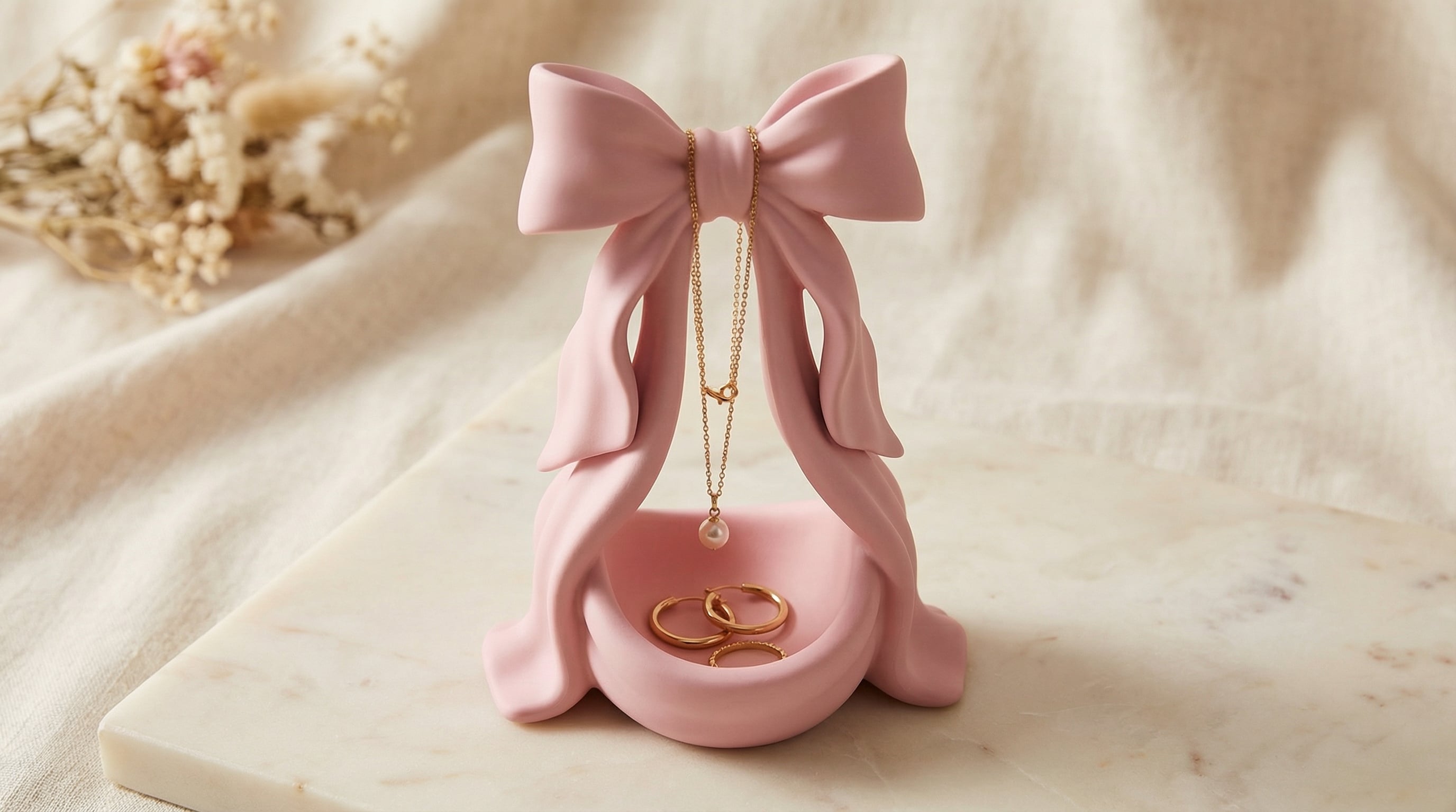 Coquette Bow Jewelry Stand & Catch-all Tray | Sculptural Ribbon Jewelry Organizer 3d model