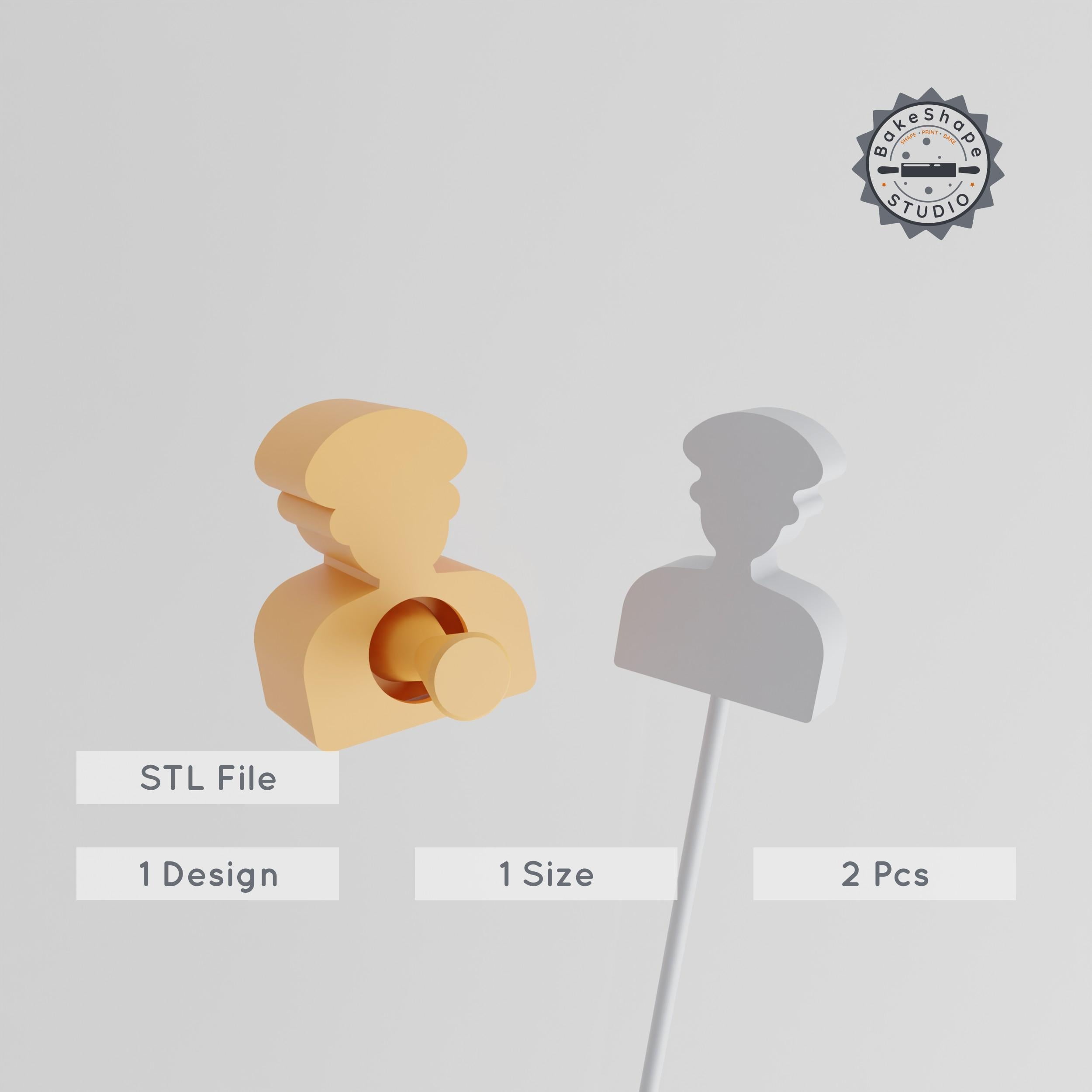 Captain Cake Pop Mold, Nautical Commander Design, 2-Piece Set for 3D Printing PRODUCT_1214 3d model