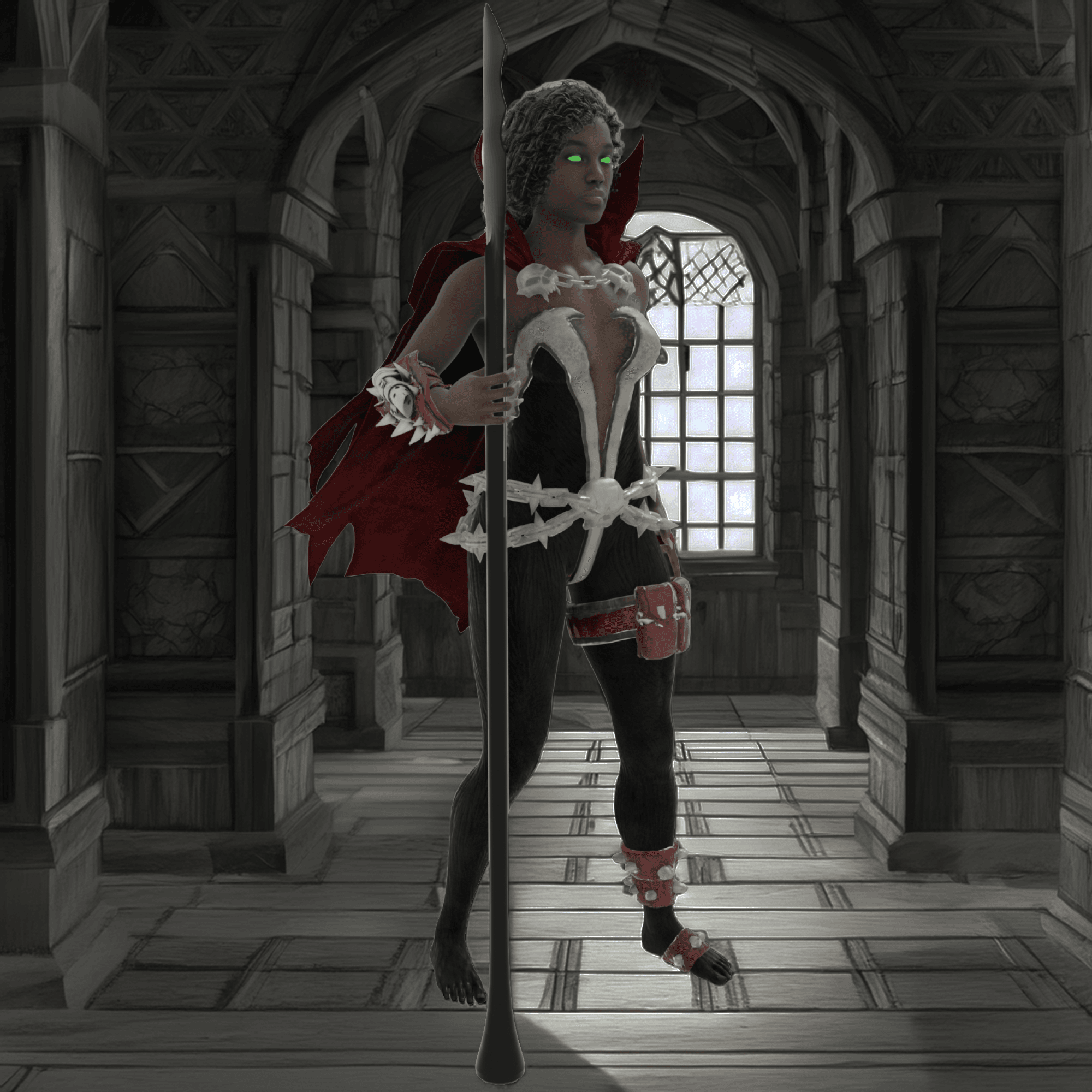 Dark-Skinned Fantasy Spear Character v2.0 3d model
