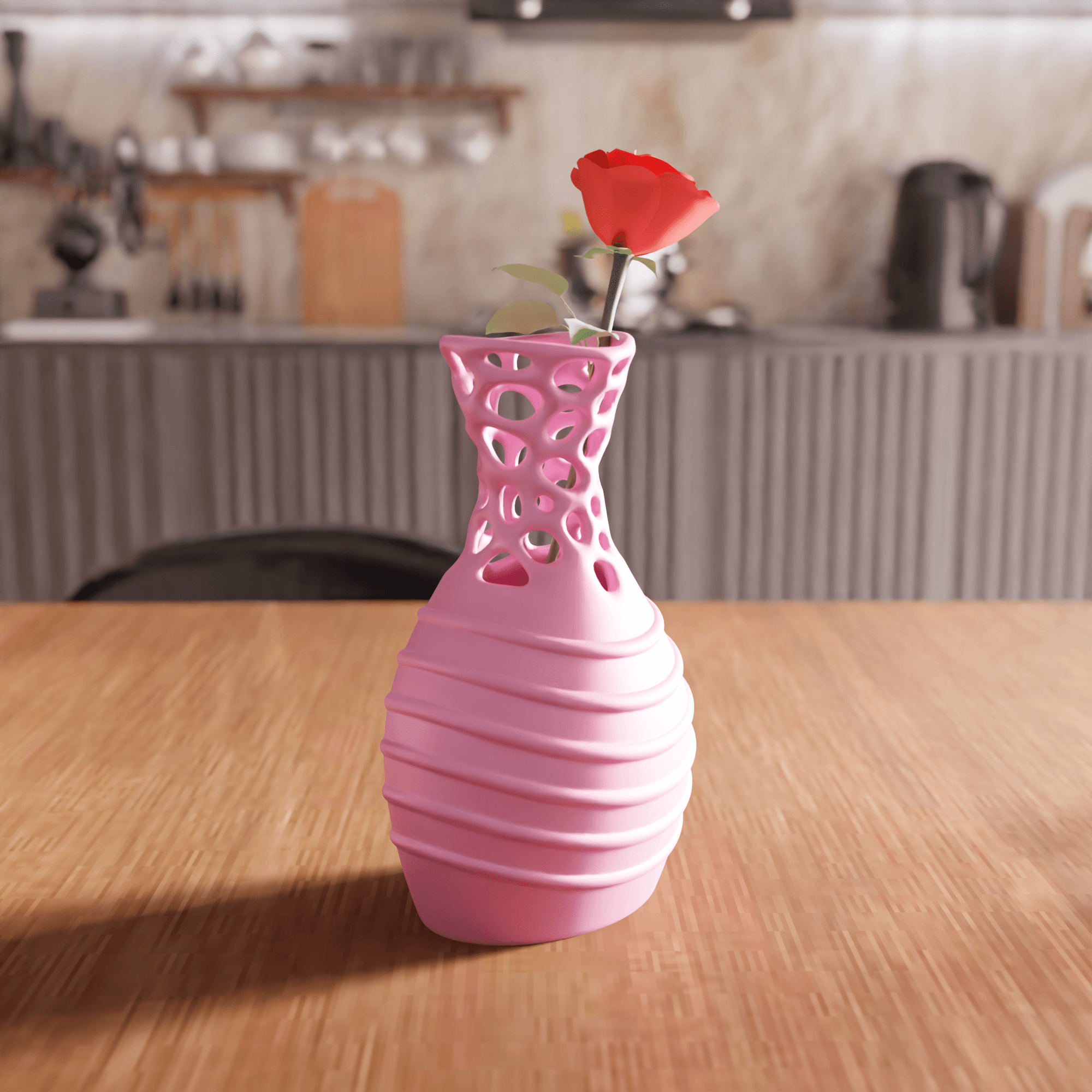 Hybrid Ribbed / Voronoi Lattice Neck Vase 3d model