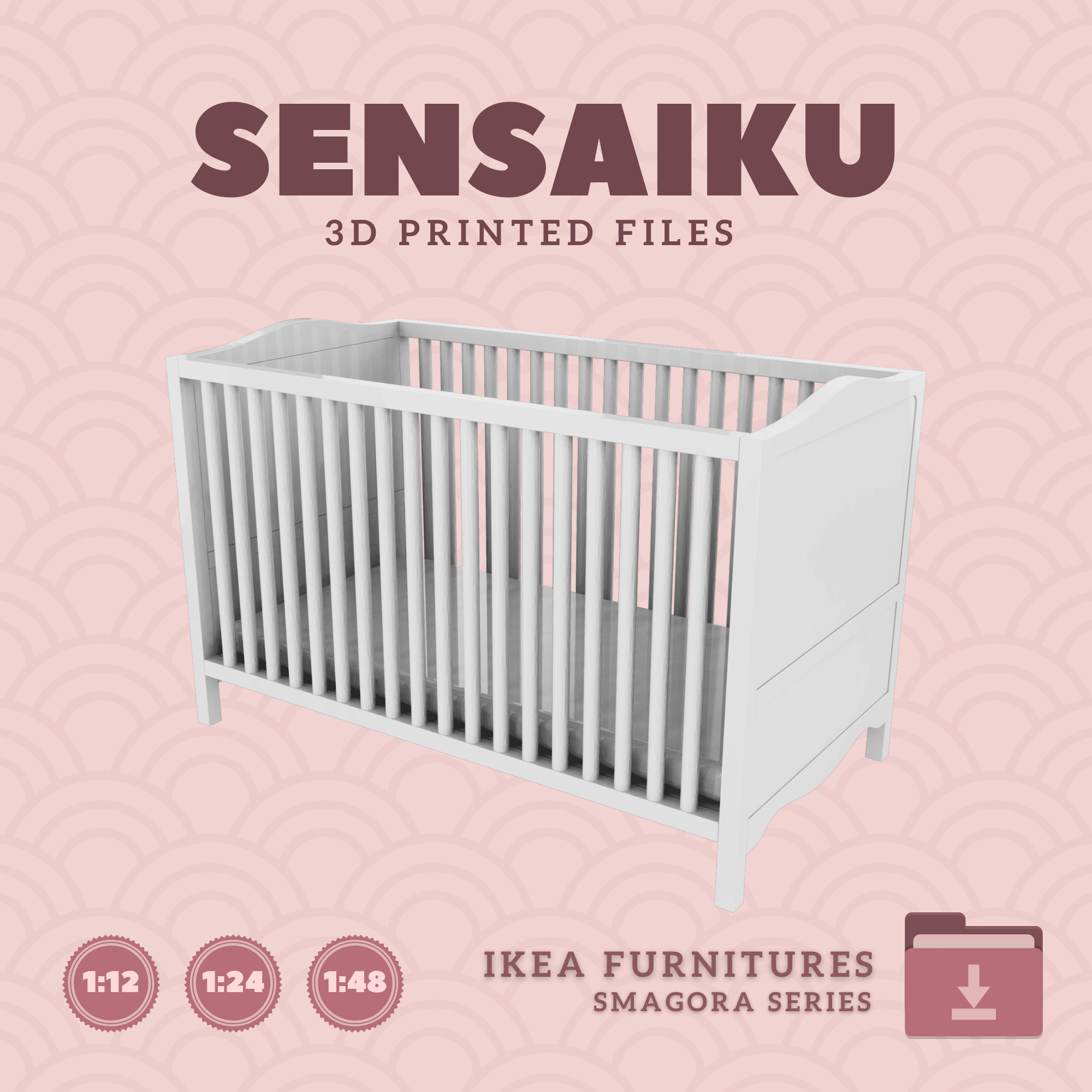 Miniature Replica SMAGORA Crib for Miniature Dollhouse - IKEA - 3D Print Instant Download 3d model