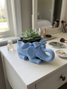 Cute Elephant Succulent Planter with Bow - Aesthetic Desk Accessory & Nursery Decor 3d model