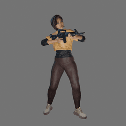 Asian Woman with Assault Rifle v2 3d model