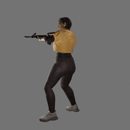 Asian Woman with Assault Rifle v2 3d model