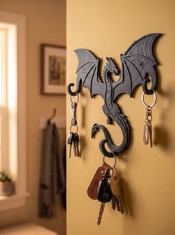 Mythical Dragon Wall Hook Rack - Functional 3-Hook Key Hanger 3d model