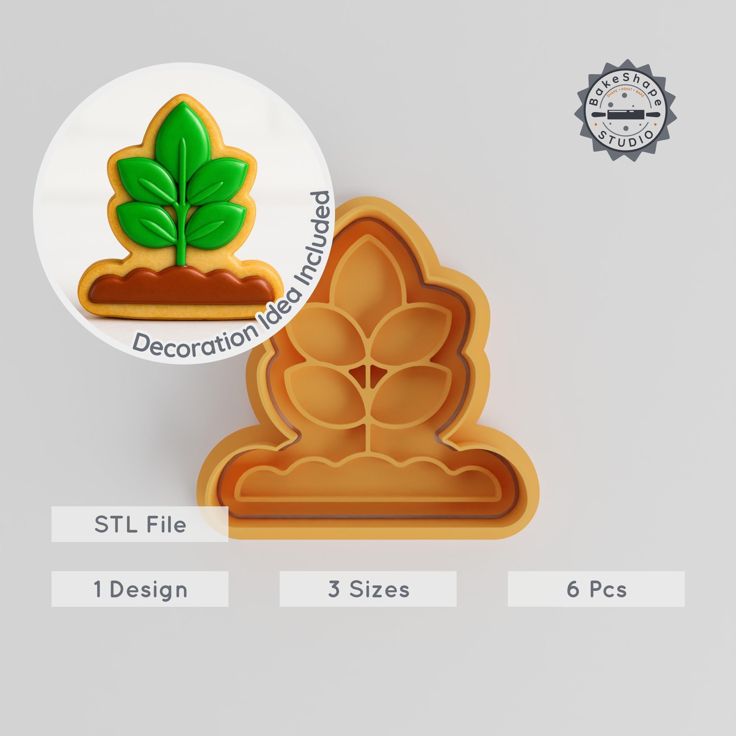 Plant in Ground Shape Cutter & Stamp, Cookie and Fondant Decor Set, Gardening Theme, 3 Sizes S/M/L PRODUCT_383 3d model