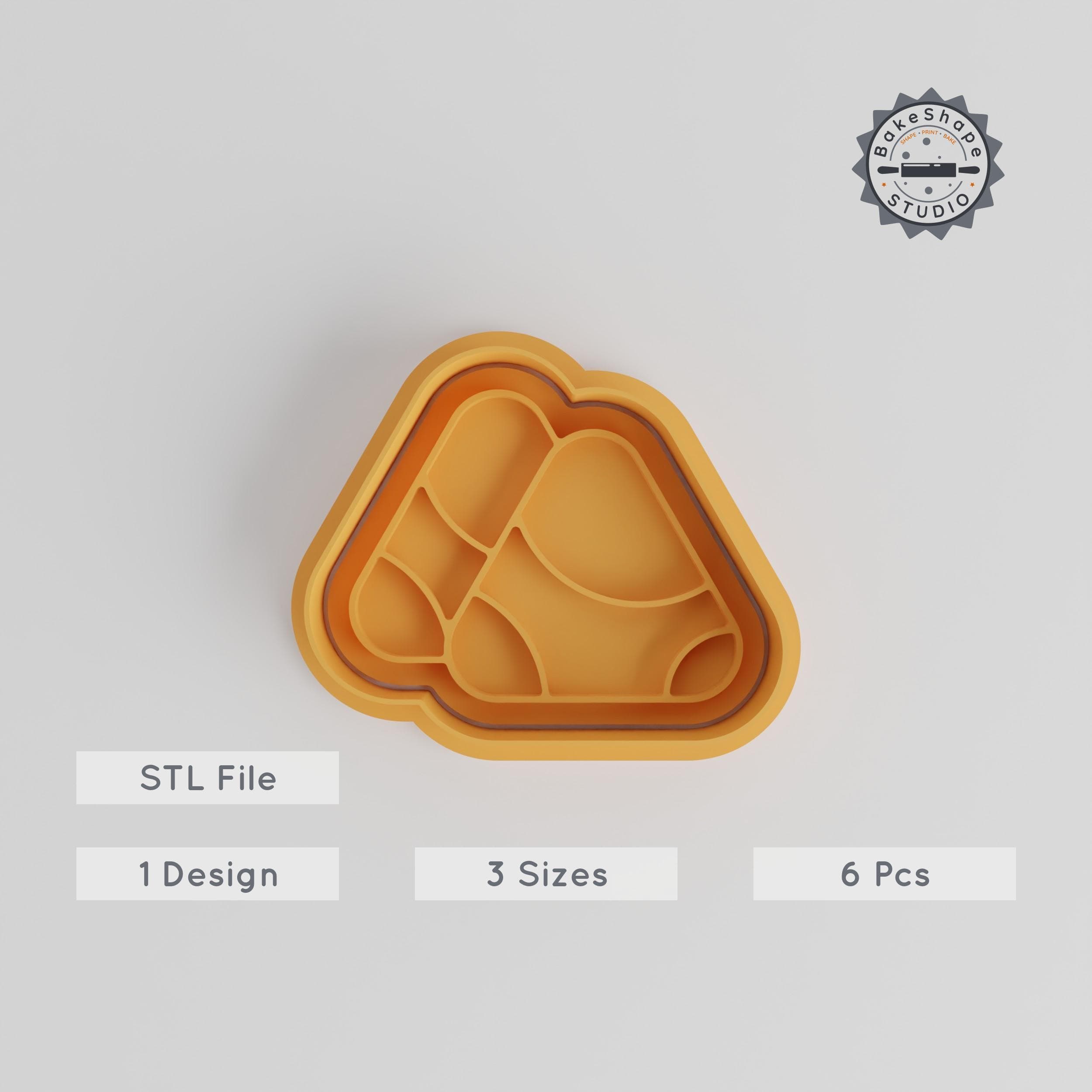 Zongzi Cookie Cutter & Stamp Set, Rice Dumpling Baking Tools, 6 Pieces, Perfect for Fondant, Sizes S/M/L PRODUCT_4511 3d model