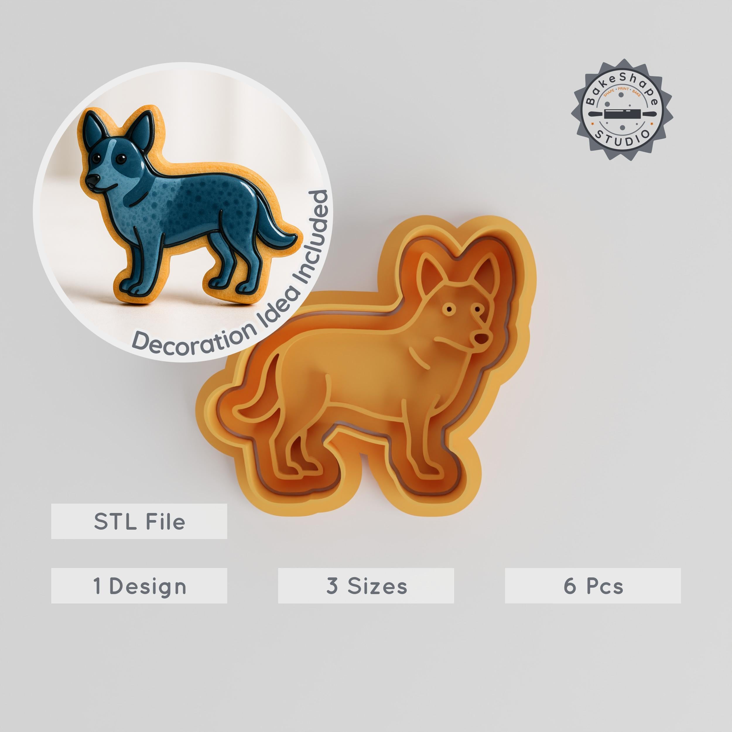 Australian Cattle Dog Cookie Cutter & Stamp, Pet Breed Shape, 3 Sizes, Perfect for Cookies & Fondant, Animal Baking Set PRODUCT_294 3d model
