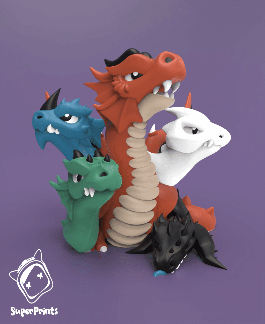 Five-Headed Dragon (Hydra) - Easy Multicolor FDM RPG Minis (No supports) 3d model
