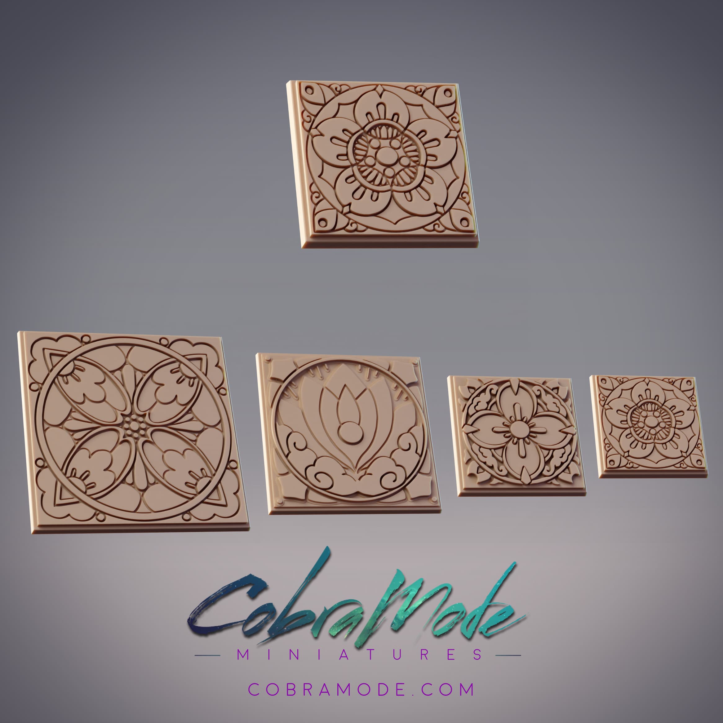 Floral Crest Square Base Pack (4pcs) 3d model