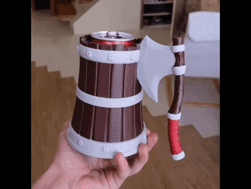 barrel with an ax mug for can 3d model