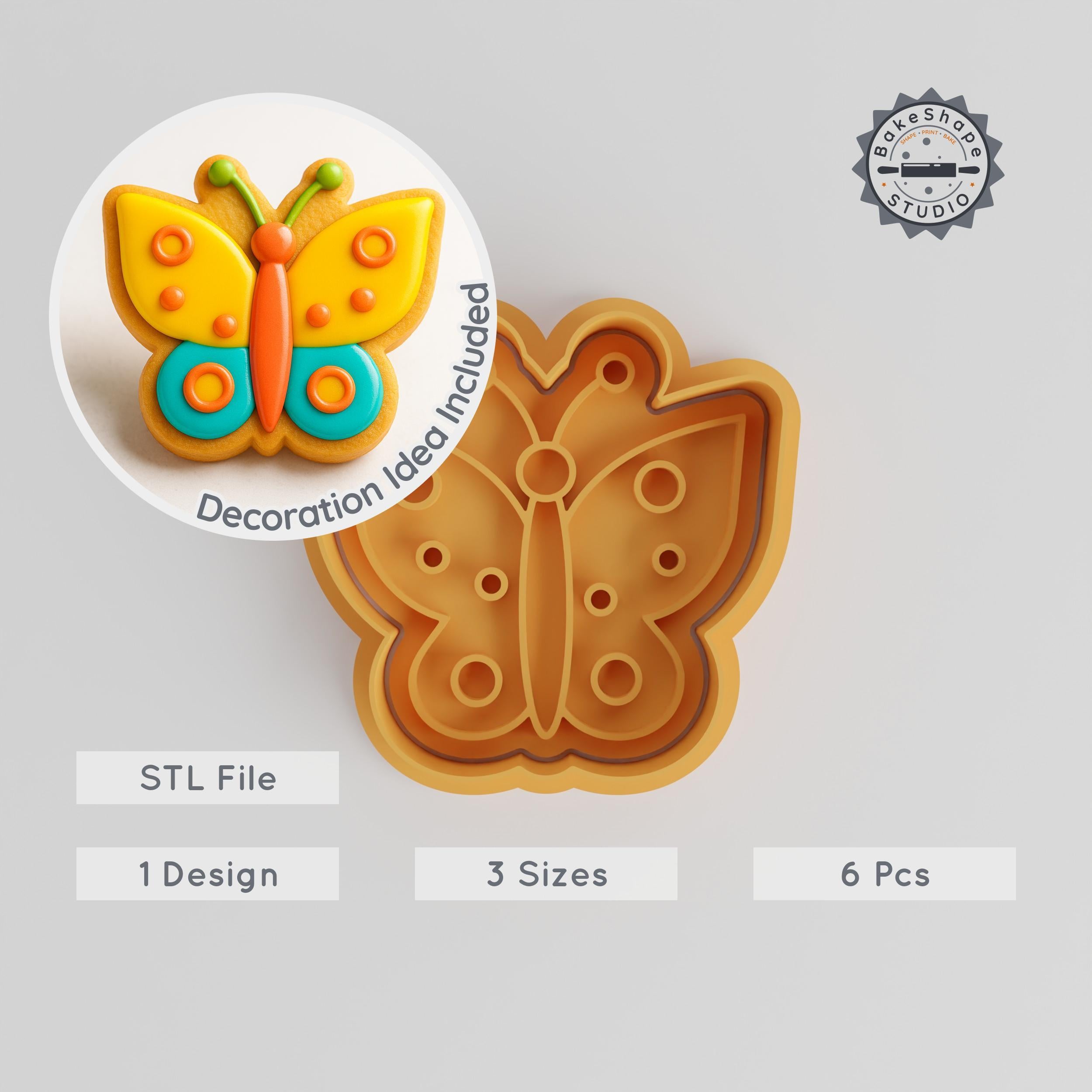 Butterfly Shape Cutter & Stamp Set, Perfect for Cookies & Fondant, Includes 3 Sizes, Nature & Spring Theme PRODUCT_479 3d model