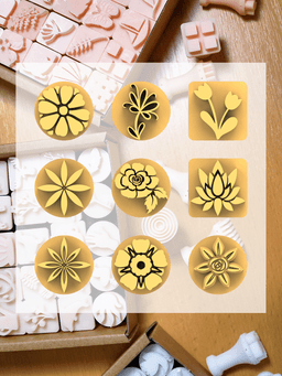 Ceramic Clay Stamp Set – Flower Shapes (9 Stamps, 20 mm) 3d model