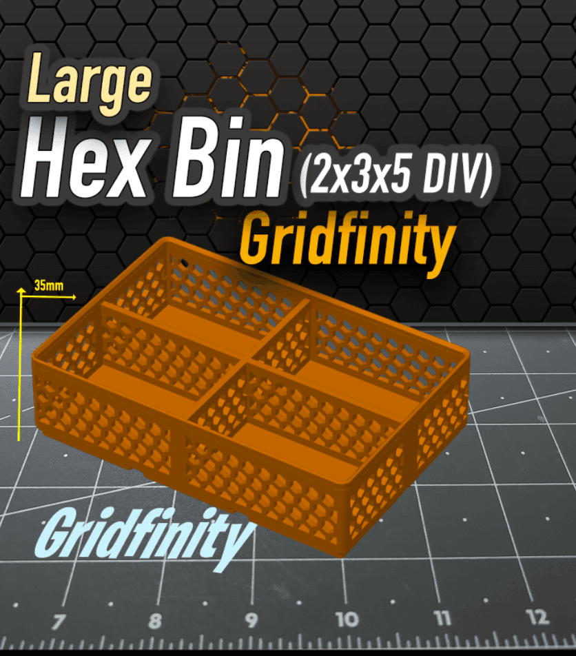 Hex Bin Gridfinity 2x3x5 Divided x2 3d model